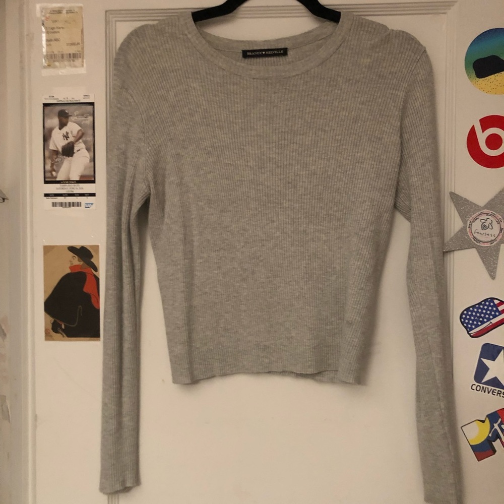 brandy melville grey longsleeve croptop NWOT